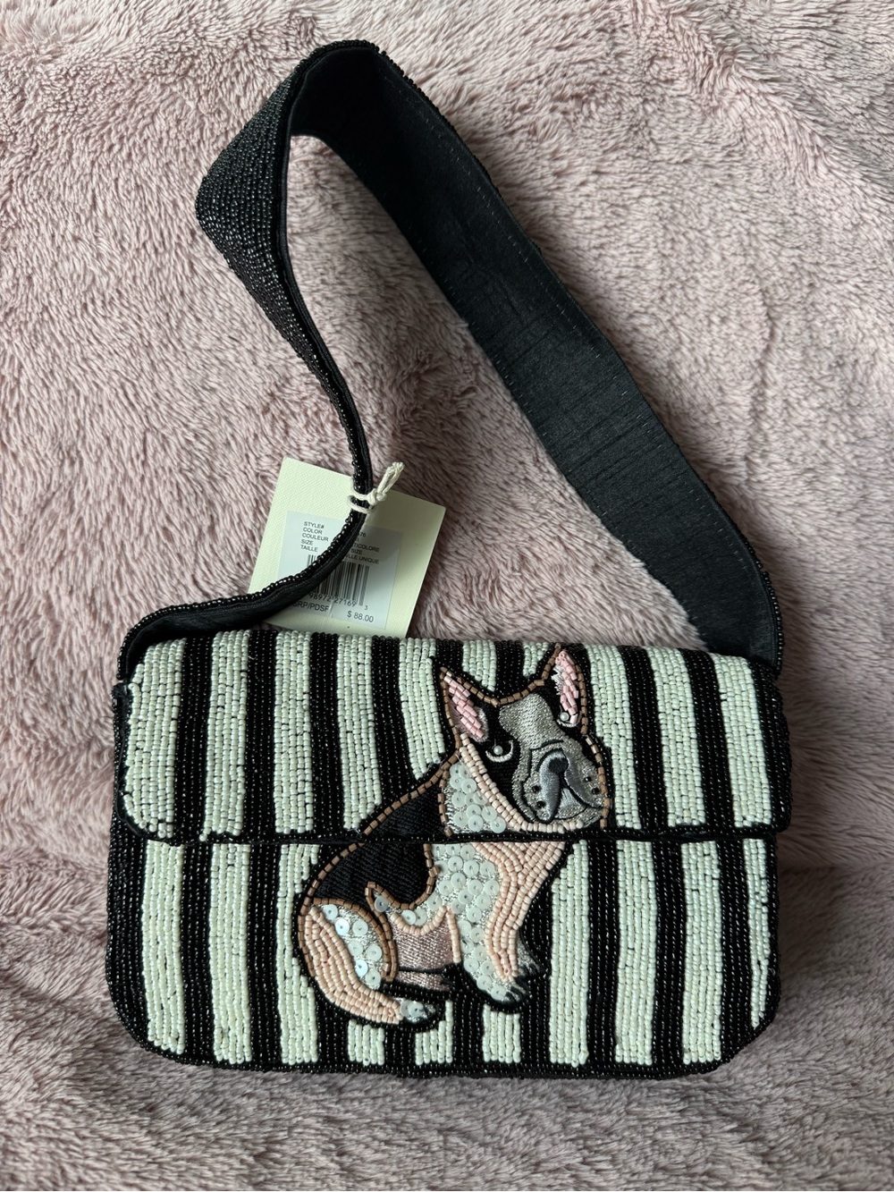 NWT SOL and Mer Black & White Beaded Dog Shoulder Bag